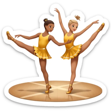 Icon for Sports Dance: a couple in competitive dance attire performing a synchronized dance, with dance shoes, a rhythmic floor, and a competition backdrop. The icon should capture athleticism, technique, and precision in sports dance. Transparent background. sticker