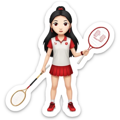 ancient gongsam girl with 1 badminton racket, red sticker