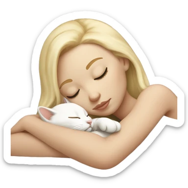 White girl blonde hair sleeping with white kitty sticker