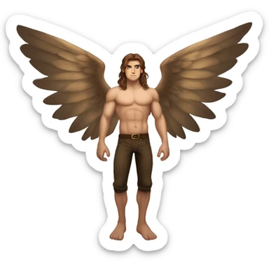 A strong buff fae male with long brown hair large wings  sticker