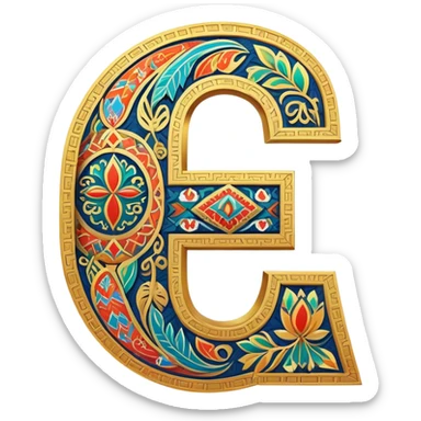 Russian ruble symbol (₽) adorned with Udmurt tribal patterns, colorful ethnic ornaments, decorative geometric motifs sticker