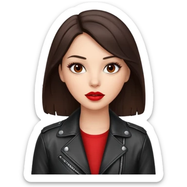 brunet in cuir jacket with red lips and black brown eyes sticker