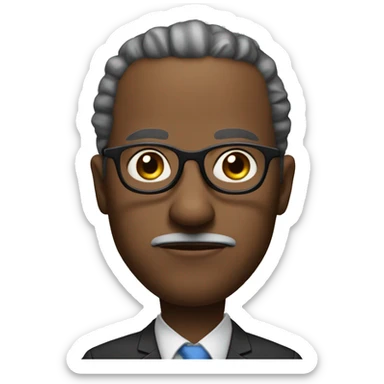 Create a headshot of a black professor with very round glasses and bald with hand under his chin looking quizzical sticker