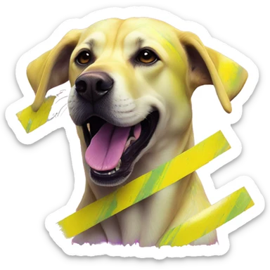 .Zombie_ Vaporwave black holographic oilslick zombie yellow Labrador zombie dog yellow caution tape graffiti stripes yellow stripes sticker