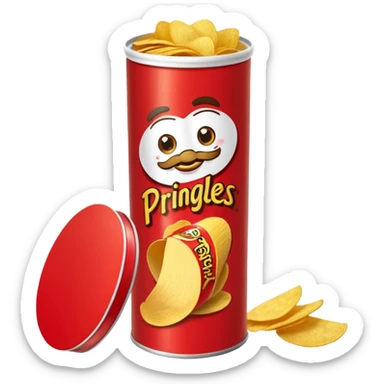 Draw a tall Prinnngles can with the red label & stack of chips beside it. sticker