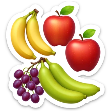 emoji TOK different fruits in different colours aligned. Do not repeat any fruit. Make the fruits bigger sticker