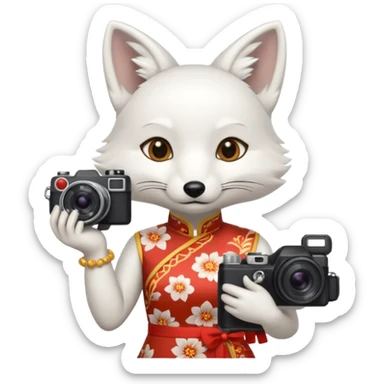 white fox, cheongsam ancient white fox with camera sticker