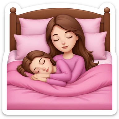 white girl with long brown hair sleeping in a pink bed  sticker