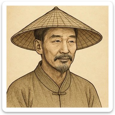 chinese man wearing rice paddy hat, style 5 sticker
