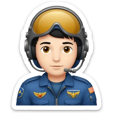 A male pilot with fair skin and short black hair sticker