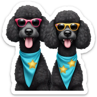 Two BLACK poodles wearing sparkling sunglasses with a big smile. Also with a bandanna around its neck. Both Dogs needs to be all black sticker