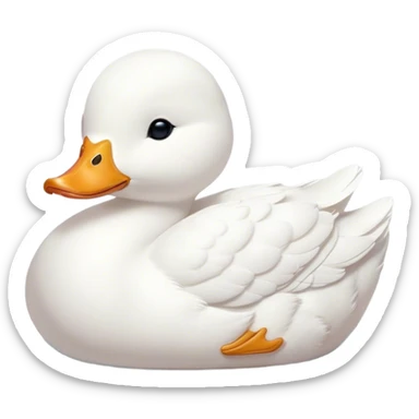 Meme-Worthy Cute Sleeping White Duck Portrait Emoji, Head resting peacefully with a contented smile, showcasing a sleek, graceful build and a luxuriously soft pure white plumage, eyes shut in a serene, restful nap, Simplified yet hilariously adorable features, highly detailed, glowing with a soft, drowsy light, high shine, relaxed and utterly lovable, stylized with an air of playful laziness, bright and heartwarming, soft glowing outline, capturing the essence of a comically sleepy duck, so meme-worthy it feels like it could instantly become the next viral sensation of adorable slumber! sticker