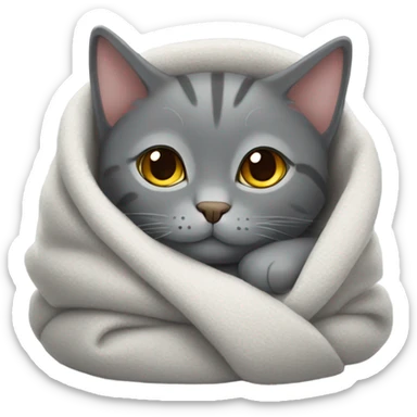 Gray cat snuggled in blanket sticker