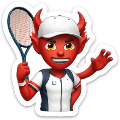 Devil in tennis outfit with white cap and tennisraquet sticker