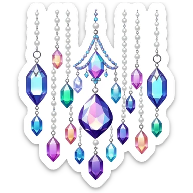 Iridescent big giant glistening glossy sparkly shiny glittery hanging crystals pearls and beads and gemstones decorations sticker