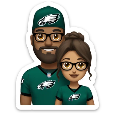 Stalky Brown guy with beard mustache and brown girl with glasses and her hair in a bun in Philadelphia eagles clothes holding hands sticker