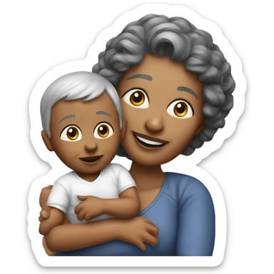 Create a 3d hyper realistic senior woman holding a cute realistic baby  sticker