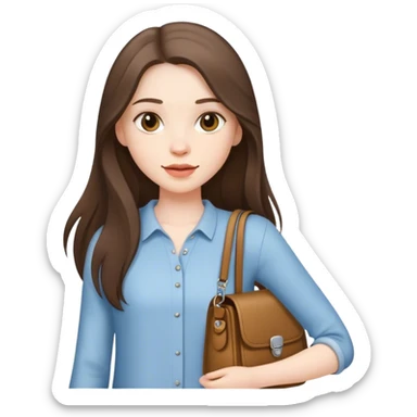  beautiful pale brunette girl with long hair with shoulder bag sticker