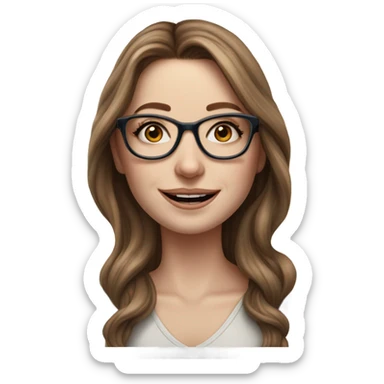 Hyper Realistic brown Balayage pale beautiful tattooed woman with glasses and blue eyes happy  sticker