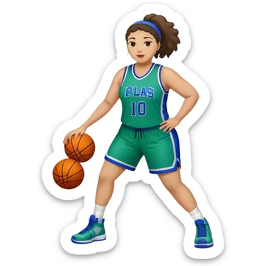 Full Body light skin Latino plus size women basketball player wearing blue and green uniform sticker