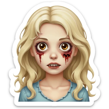 Emoji de menina zumbi bonita, cabelo longo, ondulado, castanho quase loiro, olhos castanhos  sticker