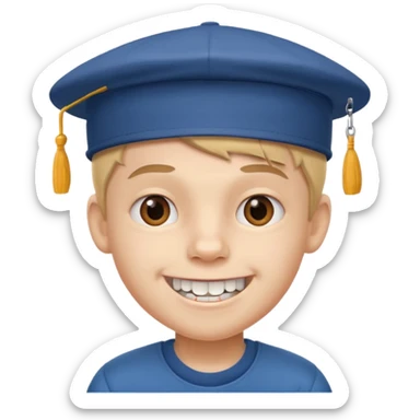 cartoon schoolboy with a cap and prominent front teeth sticker
