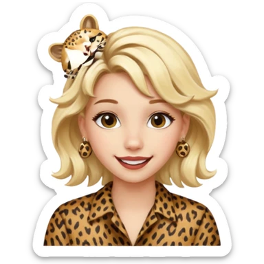 Une fille blonde et joyeuse. Elle porte une coiffure rock et originale avec 3 pinces pour cheveux  léopard et motif peau de vache. sticker