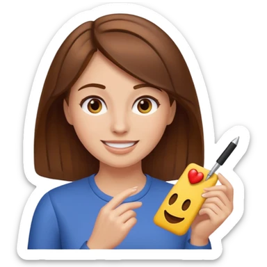 Keep her skin fair but give her brown hair. She is teaching how to make emojis. sticker