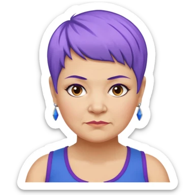 mujer mayor un poco gorda pelo azul o morado pixie cut barriobajera sin pendientes sticker