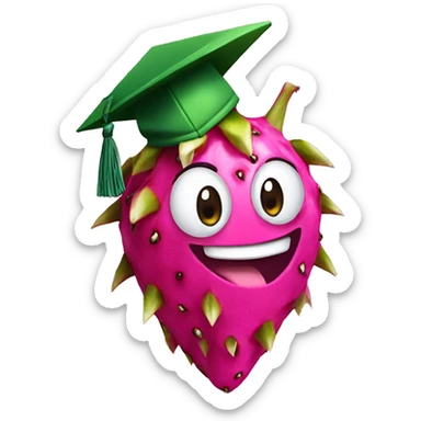 dragonfruit has a smile face and wearing graduate hat  sticker