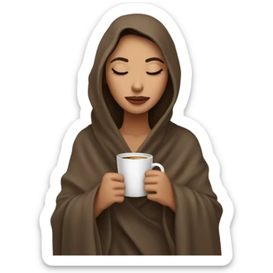 Brunette girl inside a blanket sipping coffee eyes closed sticker