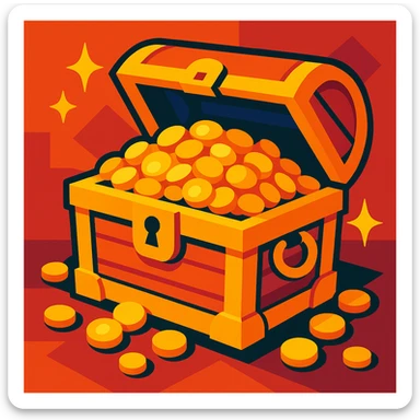 a treasure chest overflowing with gold, vibrant style sticker