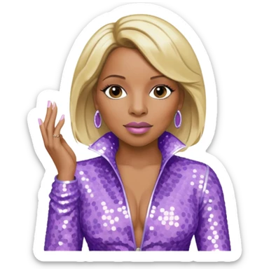 Mary J Blige with blonde hair, lilac sequin outfit sticker