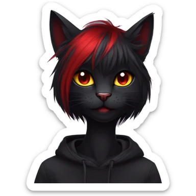 Anthro Edgy Cool Beautiful Black Cat-Fursona with Emo Hair-bangs with Red Streaks sticker