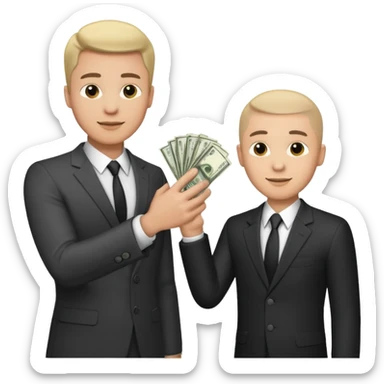 The businessman extends his hand to the side and give money to other businessman sticker