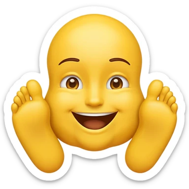 Make a smiling emoji with feet sticking out and hands under its chin sticker