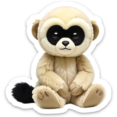 baby black lar gibbon jellycat stuffed animal plush, soft and cute, kawaii, tiny beady black eyes sticker
