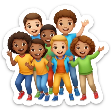 group of children laughing, fun and energetic sticker
