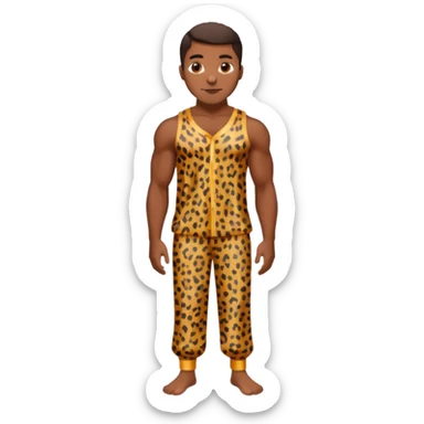 Handsome Black guy with brown skin tone, with muscular build, wearing loose fitting leapard print pajamas and white slippers  sticker