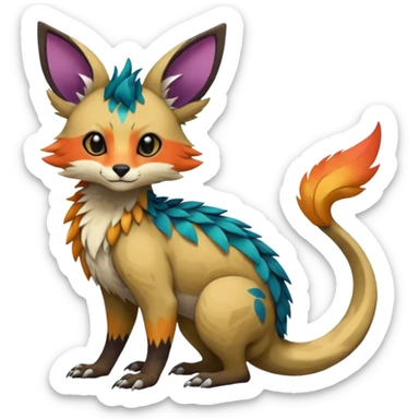 Feral Rare realistic edgy pretty beautiful handsome gorgeous aesthetic colorful vibrant Vernid-Trico-species-Fakemon-creature by LiLaiRa, random markings, tufted ears, full body sticker