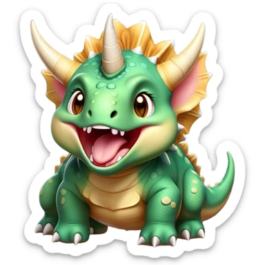 Cinematic Cute Yawning Triceratops Portrait Emoji, Head tilted slightly with a dramatic, wide-open yawn, showcasing a robust, horned body with a frilled head and sleepy, half-closed eyes, Simplified yet irresistibly cute features, highly detailed, glowing with a soft, cozy prehistoric glow, high shine, relaxed yet expressive, stylized with a dash of whimsical ancient charm, soft glowing outline, capturing the essence of a drowsy yet affectionate Triceratops that appears ready to stretch and yawn its way out of the screen! sticker