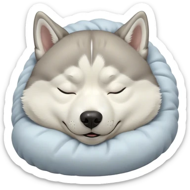 Cinematic Meme-Worthy Chubby Sleeping Siberian Husky Portrait Emoji, Head resting peacefully with a contented smile, featuring a delightfully chubby build and a luxuriously fluffy grey and white coat, eyes shut in a serene nap, Simplified yet hilariously adorable features, highly detailed, glowing with a soft, drowsy light, high shine, relaxed and utterly lovable, stylized with an air of playful laziness, bright and endearing, soft glowing outline, capturing the essence of a comically sleepy companion, so meme-worthy it feels like it could instantly become the next viral sensation of adorable slumber! sticker