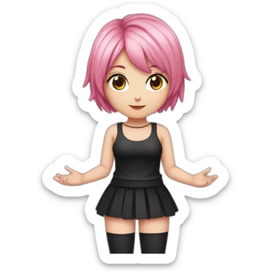Full body Front view curvy emo girl pink hair sits on the floor straight view hands up black skirt белые трусики sticker