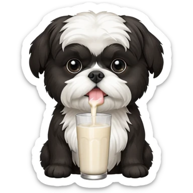 Black and white shih tzu drinking milk sticker