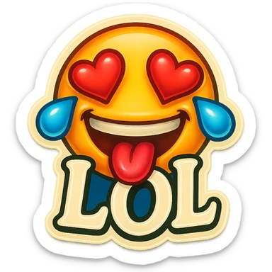 mouth open with tongue out heart shaped eye add the words “ LOL " in White
Laughing crying 😂😂 sticker