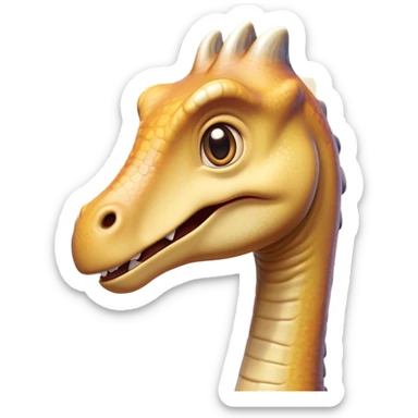 Cinematic Comical Brachiosaurus Portrait Emoji, Head tilted dramatically with an exaggeratedly surprised expression, featuring a tiny, animated head atop an impressively long neck, with wide, comically expressive eyes and a subtly quirky posture, Simplified yet humorously expressive features, highly detailed, glowing with a slightly sassy golden glow, high shine, dramatic yet playful, stylized with an air of cheeky prehistoric mischief, soft glowing outline, capturing the essence of a meme-worthy Brachiosaurus that looks ready to playfully leap its way into viral fame! sticker
