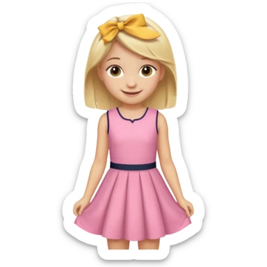 A blonde Australian 12 year old girl in a pink sort  dress cute sticker