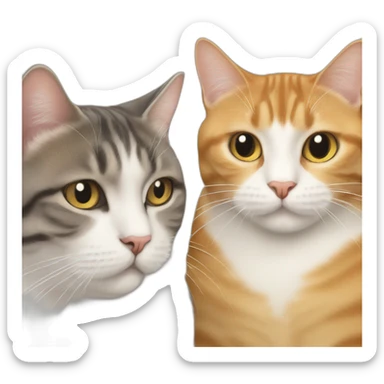 Two fat cats, one tabby and one white sticker