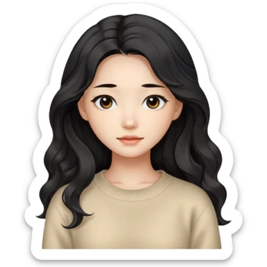 Beautiful girl,Black hair, wavy long hair,Black eyes,Chinese, beige sweater  sticker