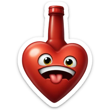 A red heart ❤️ with eyes, a mouth, and hands, tipsy and drunk, holding a bottle, looking wobbly and playful sticker